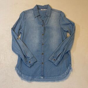 mi ami Light Blue Denim Shirt with Frayed hem Branded Neck Label